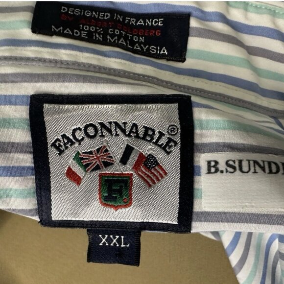 Faconnable Long Sleeve Shirt Mens XXL Regular Fit Button Blue Green Gray Stripes - Picture 6 of 6